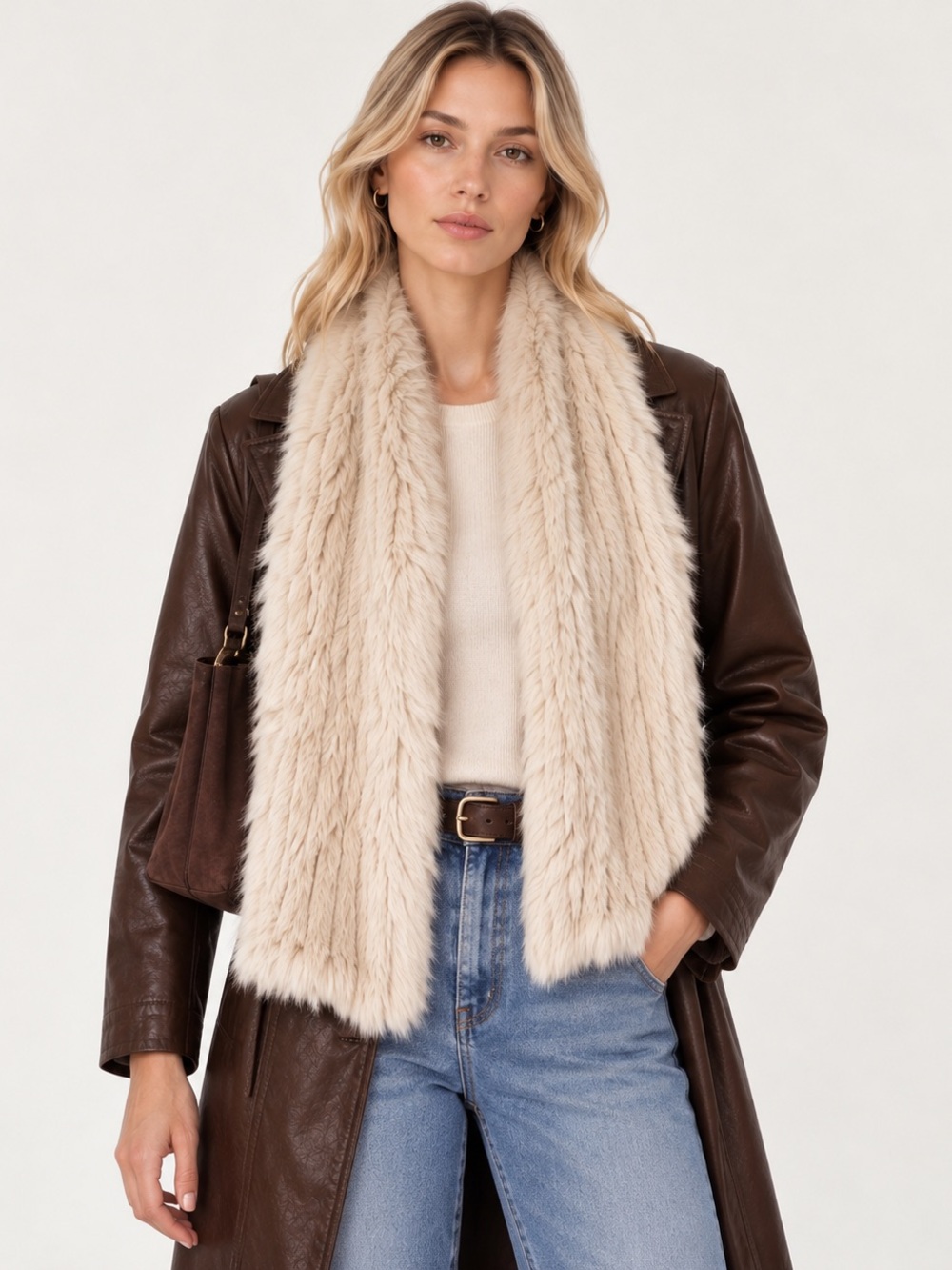 Danier Cream Faux Fur Scarf